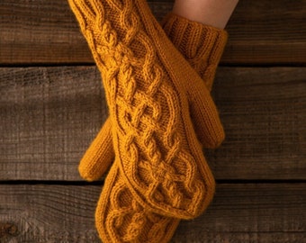 Patrón de tejido en PDF / Mitones Lauren: Calentadores de brazos tejidos a mano con cable