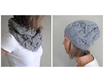 Patrón de tejido en PDF / Gorro y cuello de rombos: gorro de lana Aran y bufanda infinita