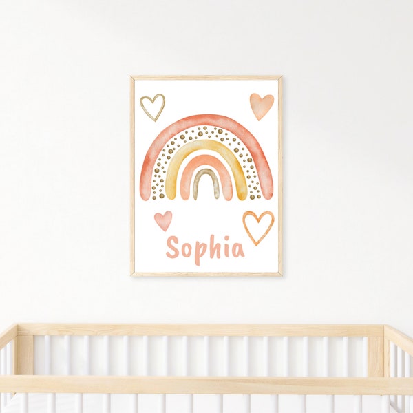 Personalisierter Neutral On Trend Regenbogen Kinderzimmer Druck, druckbare Boho Kinderzimmer Wandkunst, digitaler Download