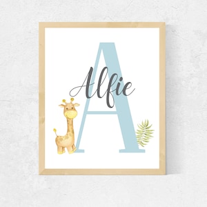 Personalised Safari Initial Print, Personalised Nursery Wall Art, Jungle Safari Initial Print, Kids Name Poster, Playroom Print, Printable