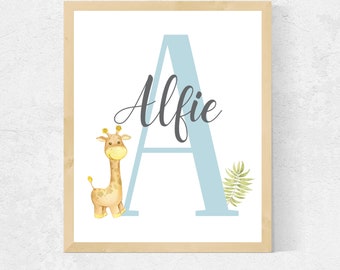 Personalised Safari Initial Print, Personalised Nursery Wall Art, Jungle Safari Initial Print, Kids Name Poster, Playroom Print, Printable