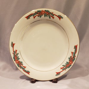Fairfield- "Poinsettia & Ribbon"- Set of 4 Dinner Plates Chirstmas Collection