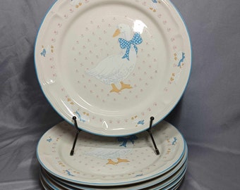 Tienshan - "Aunt Rhody Blue Goose" (Brick Oven) - Set of 7 Dinner Plates 10 1/2"