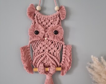 Macrame Owl Wall Hanging: Boho Nursery Decor, Animal Fiber Art