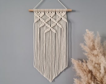 Small Macrame Wall Hanging: Boho Tapestry, Neutral Home Decor