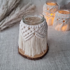 Macrame candle lantern table lamp boho home decor gift, decorative flower vase jar holder, eco friendly,   housewarming  gift idea.