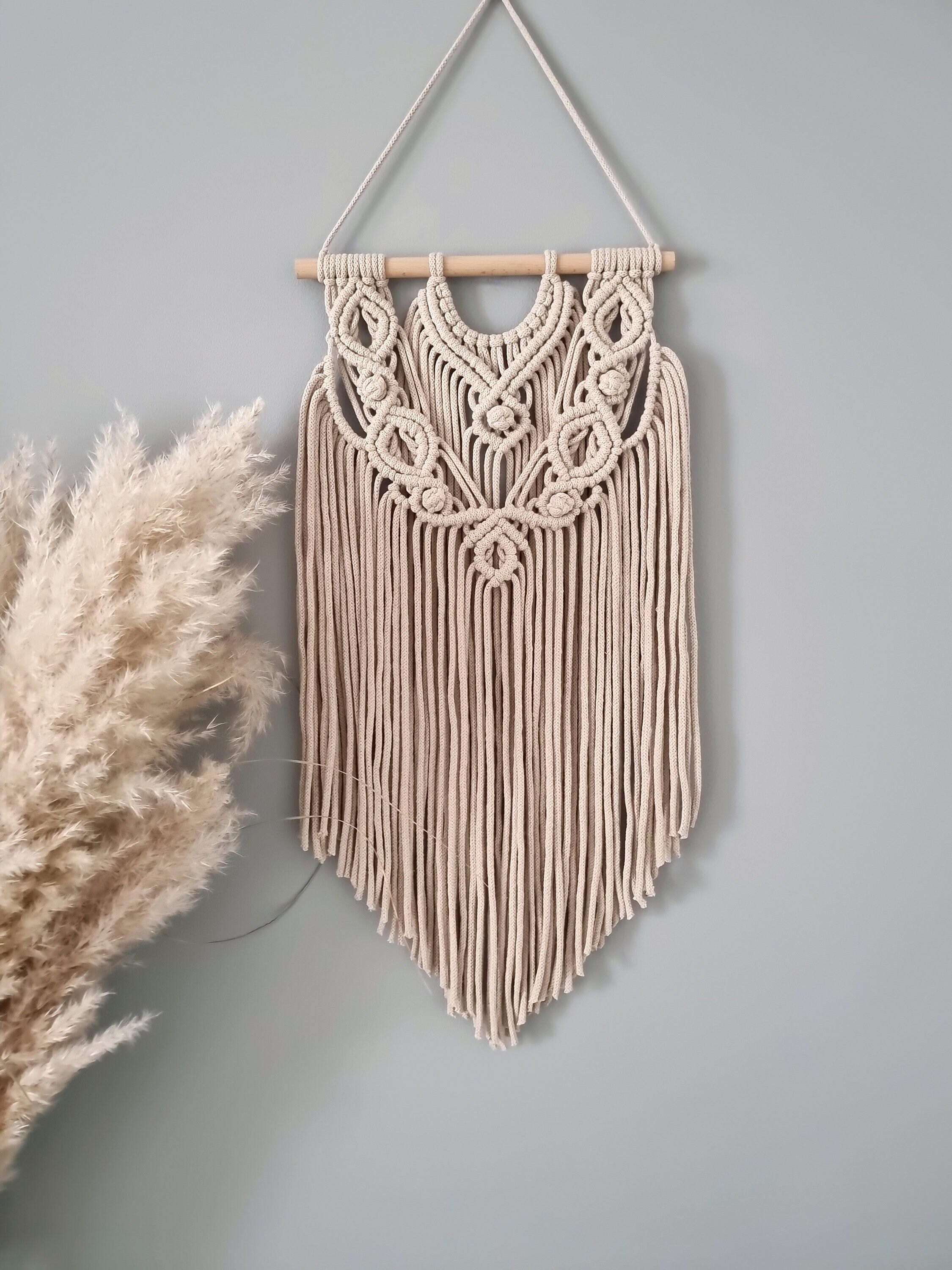Boho Macrame Wall Hanging: Beige Woven Tapestry, Scandinavian Decor