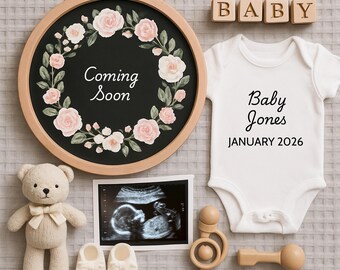 Anuncio de embarazo: Marco de ecografía "Próximamente" (Plantilla de Canva)