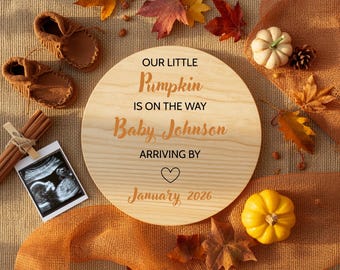 Anuncio de embarazo de otoño: "Nuestra pequeña calabaza" - Plantilla de Canva (descarga digital)