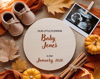 Anuncio de embarazo de otoño: "Nuestra pequeña calabaza" - Plantilla editable de Canva (descarga digital)