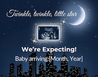 Anuncio de embarazo Twinkle Twinkle / Plantilla editable de Canva / Revelación digital del bebé con marco de ecografía
