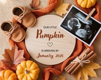 Anuncio de embarazo de calabaza: Revelación de bebé de otoño editable (plantilla de Canva)