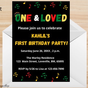 One Love Birthday Invitation | Invitation | Birthday Party| Reggae Invite | 1st Birthday Printable Template |One Love Invitation Editable
