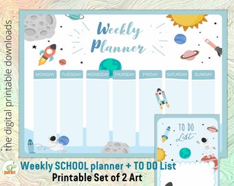 Printable School Weekly Planner and To Do List | Space Lover Design | Cosmos Schedule for Kids | Set of 2 Organizer Blank | Instant Download