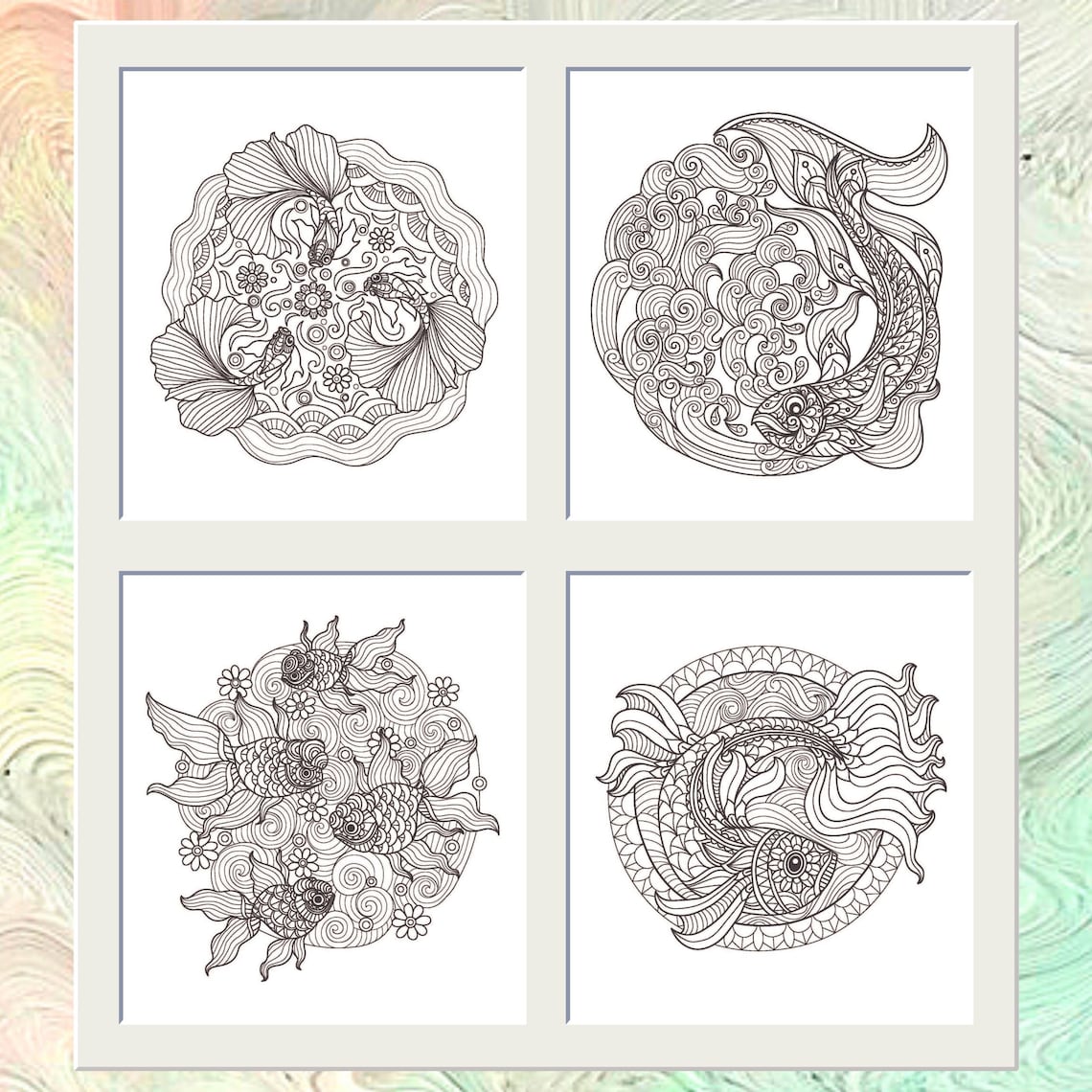 Coloring Book Pages for Adults and Kids Zen Tangle Fish Koi - Etsy
