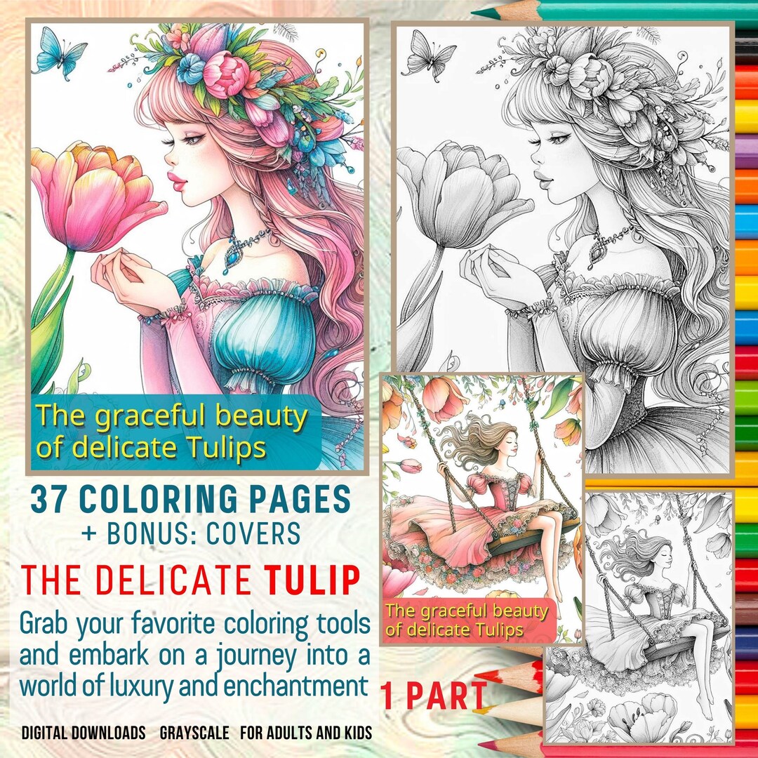 Tulip Coloring Book Pages, Fantasy Coloring, Floral Coloring for Adults ...