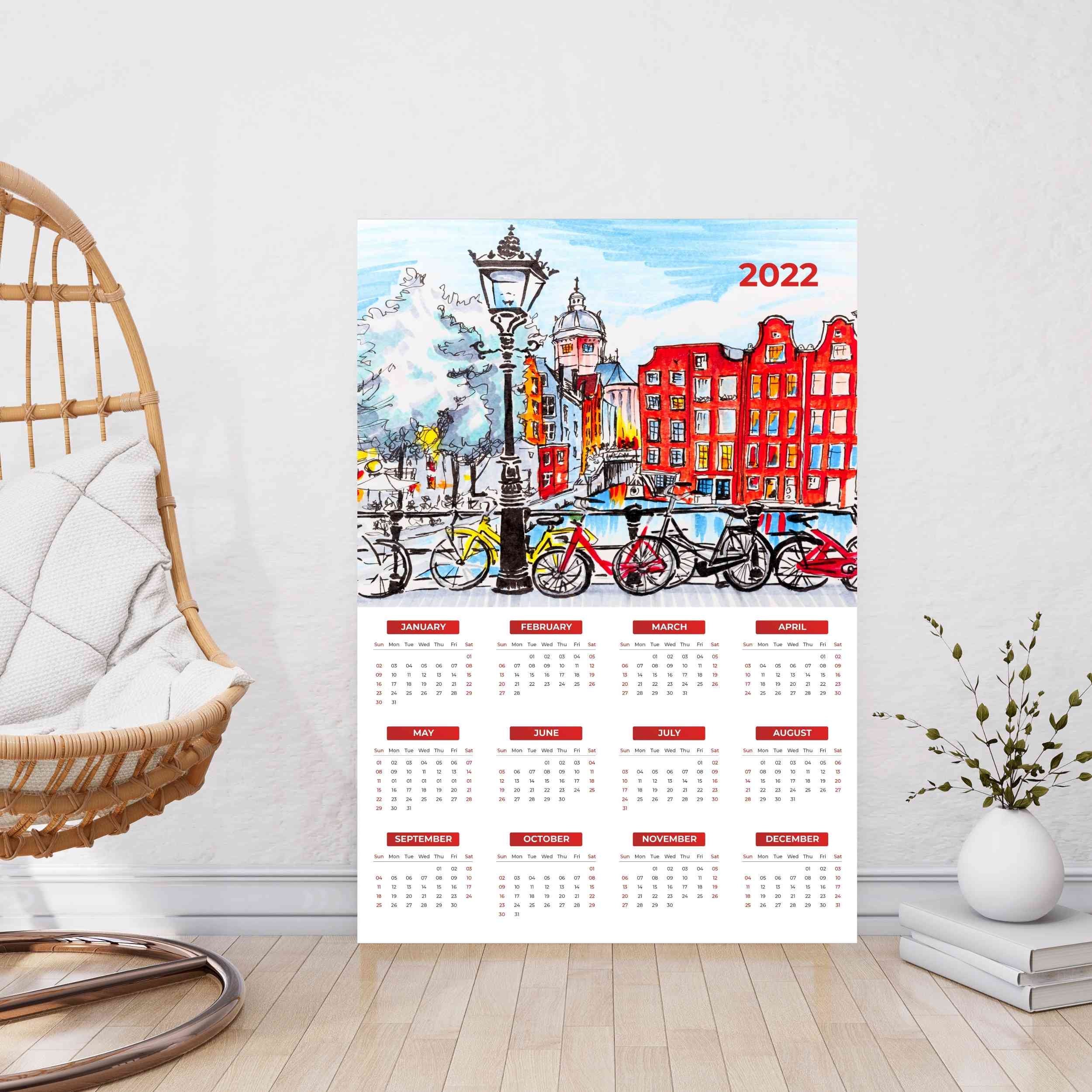 Amsterdam Dreams Art Poster Printable Art Calendar 2022 Gift Colorful Wall Art Digital Instant Download Decorative Poster Home Décor