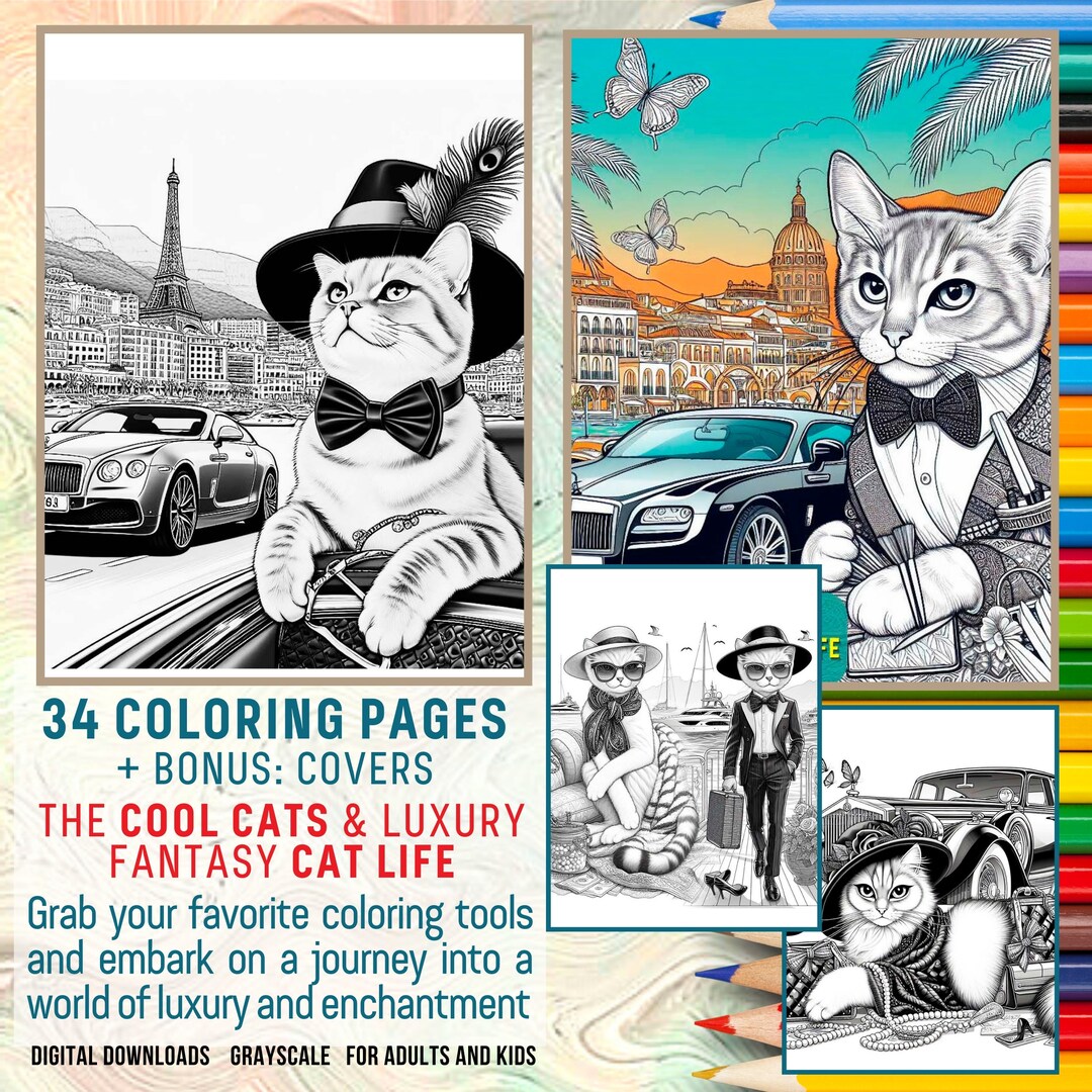 Cats Coloring Book, Fantasy Coloring Pages, Coloring for Adults and ...