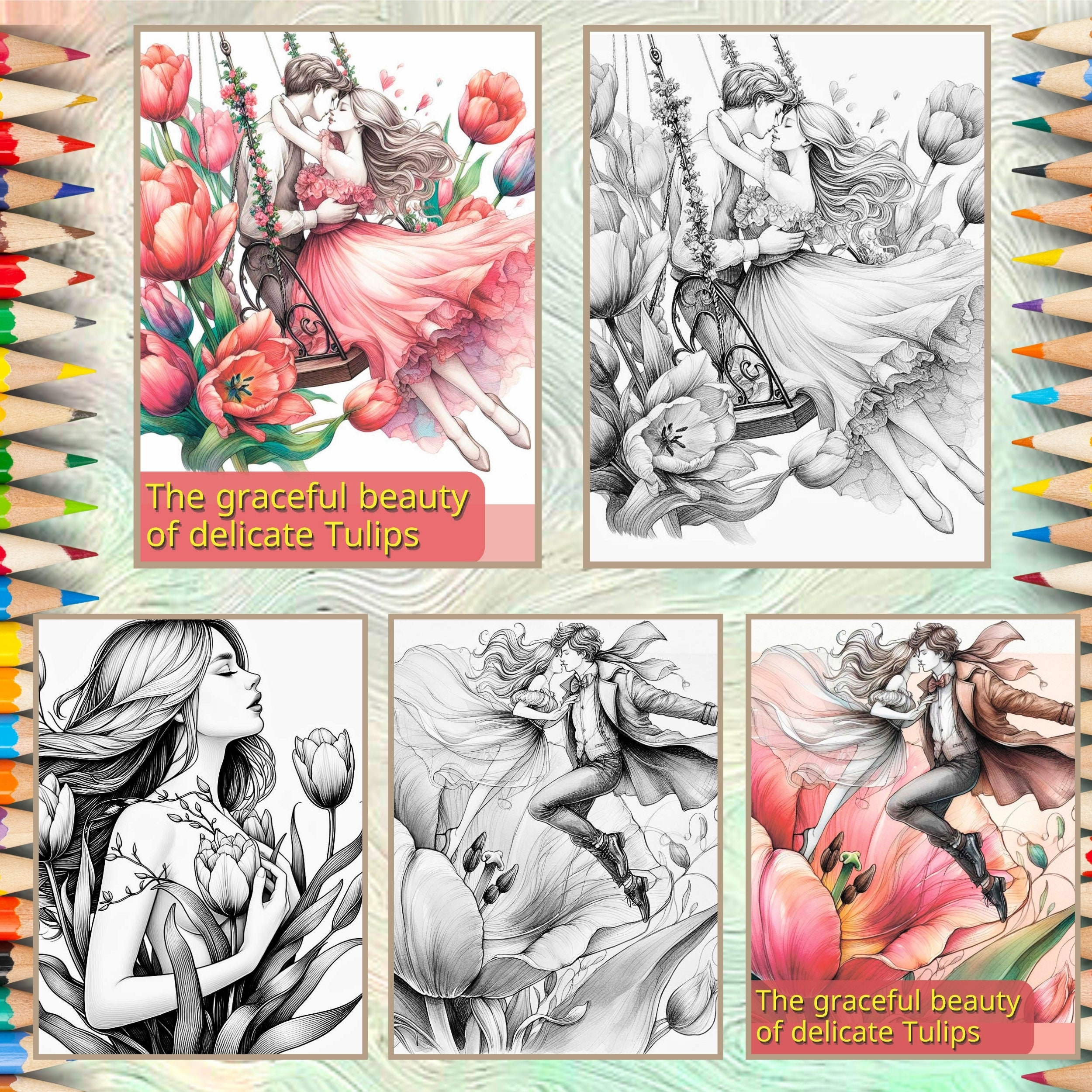Tulip Coloring Book Pages, Fantasy Coloring, Floral Coloring for Adults ...