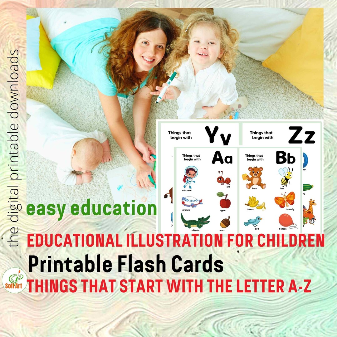 Printable Alphabet Flash Cards Educational Illustration Preschool ...