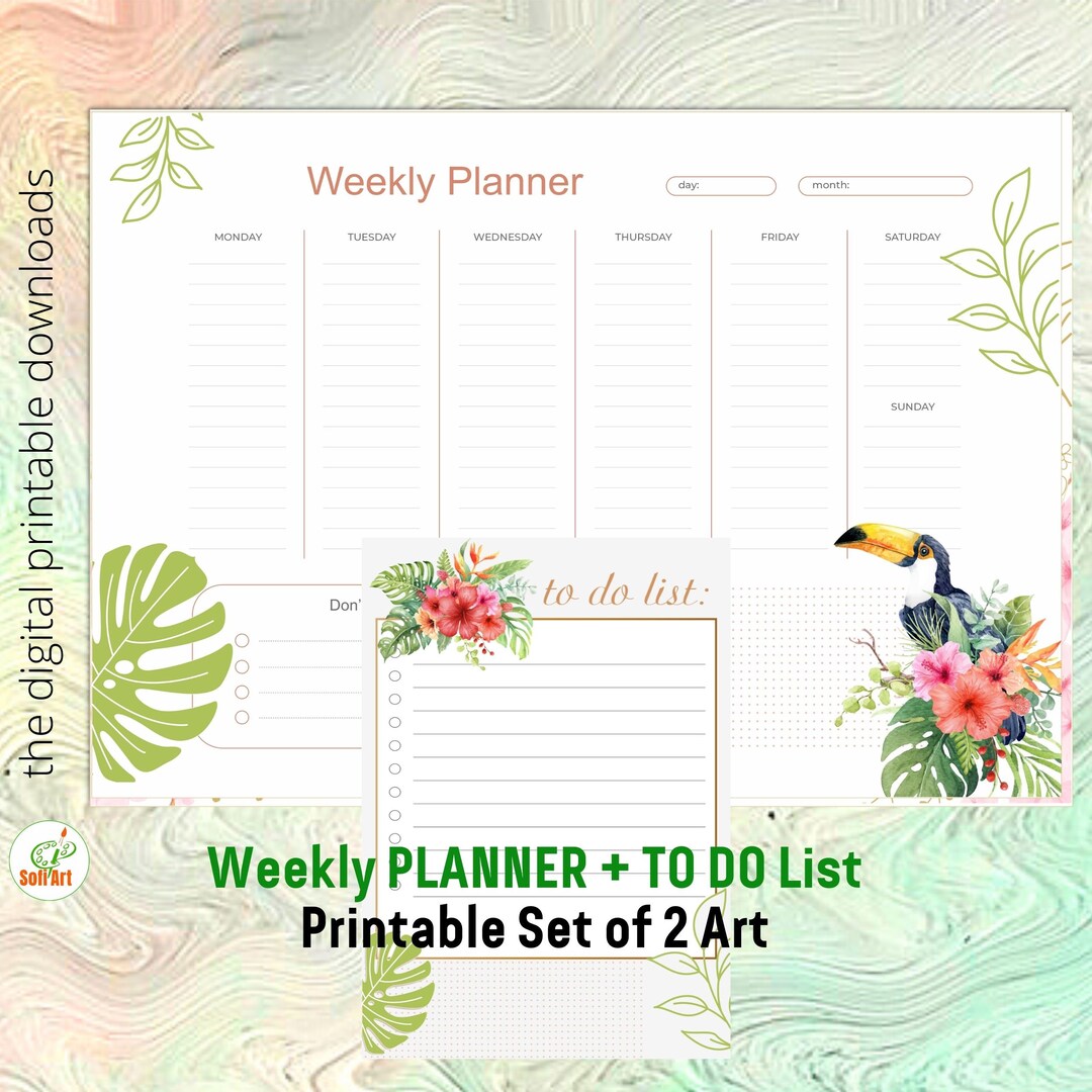 Printable Weekly Planner, to Do List, Watercolor Toucan Bird and ...