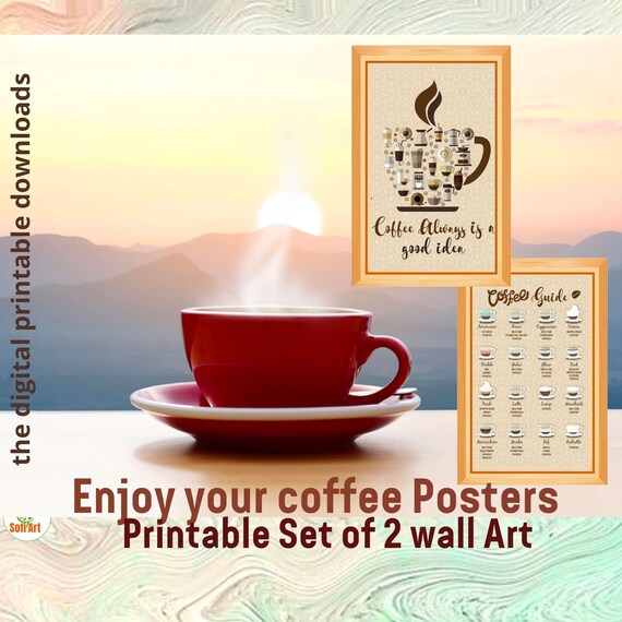 Coffee Types Guide Set of 2 Printable Wall Art Home Kitchen | Etsy