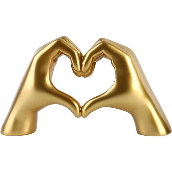 Heart Gesture Gold Figurines, Nordic Golden Hand Love Statues, Resin Finger Home Décor Sculptures, Christmas Holiday Gifts, Bookshelf Décor