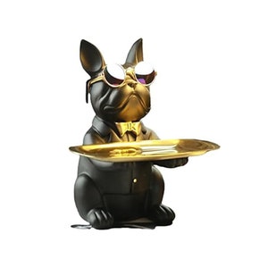 Decorative Bulldog Tray for Keys, Piggy Bank, Cool Black Dog Figurine, Resin Bulldog Statue Gold, Bulldog Sculpture Home Decor, Coin Storage