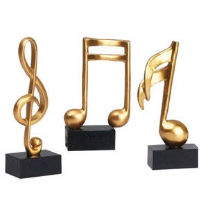 3 Pcs Music Note Figurines, Gold Sculpture Musical Note Resin Statue, Musician Gifts for Home Office Tabletop Décor Piano Gifts Souvenirs