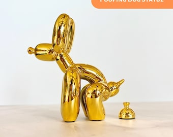 Pooping Balloon Dog Sculpture, Gold Dog Figurine Décor,Silver Dog Statue Home Décor Cute Novelty Gift,Decorative Shiny Gold Accent Dog Lover