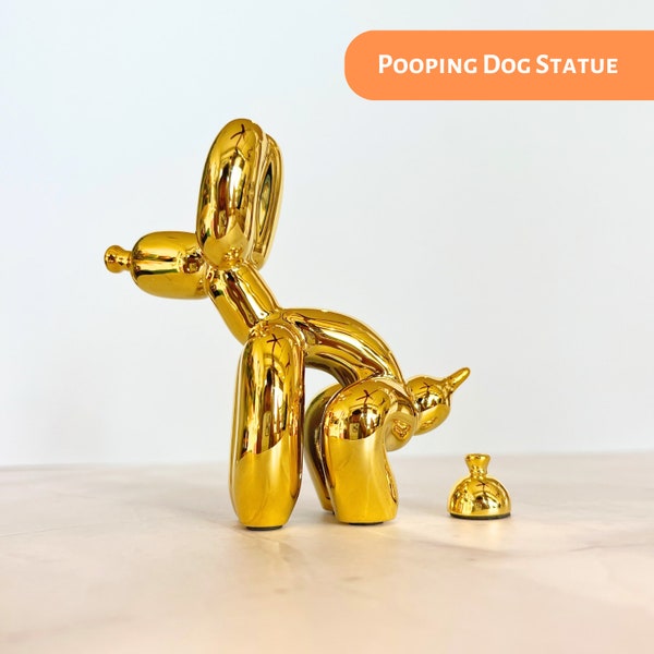 Pooping Balloon Dog Sculpture, Gold Dog Figurine Décor,Silver Dog Statue Home Décor Cute Novelty Gift,Decorative Shiny Gold Accent Dog Lover