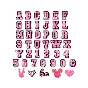Pink Letters Croc Charms - Pink Number Charm - Birthday Gift - Alphabet Shoe Clips - Shoe Pins for Kids and Teenagers - Crocs Accessories