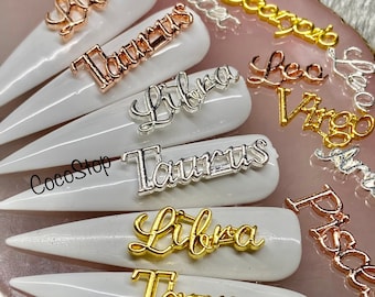 Zodiac Nail Charms, 3D Metal Astrology Pendants (Set of 12)