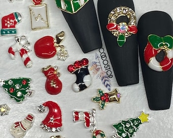 Enfeites de unhas natalinos 3D com strass (30 peças)
