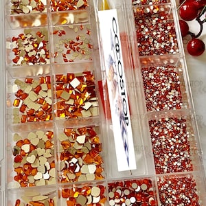Orange rhinestone bling nail box