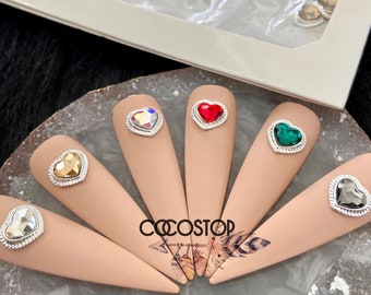 3D Heart Nail Charms, Valentine Crystal Nail Art (30 Pieces)