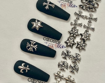 Retro cross floral silver 3D nail charms/ chrome nail art and crafts