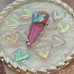 10 pieces Aurora heart 3D nail charms / V shapes Heart Valentine nail charms/Kawaii heart nail charms/ Nail Art Decoration