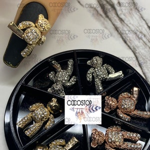 Flexibele teddybeer zirkoonstenen 3D nagelbedels/teddybeer nagelsieraden voor nail art