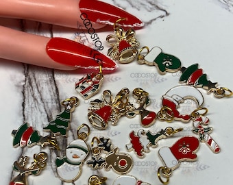 20 peças de enfeites de Natal para unhas: joias de metal 3D pendentes