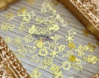 100pcs Natal fino ouro metálico Nail Art Mix 3D Nail Charm/12 designs