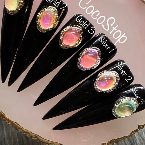 2/4 Pieces 3D Oval Holographic Charms Jewelry for Nail Art Etsy