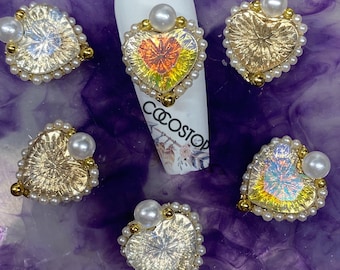 Perłowe serduszka 3D do paznokci, ozdoby DIY z motywem miłosnym (12 x 14 mm)