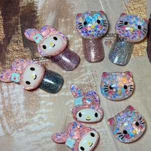 Glitter cabochon Kitty y Rabbit 3D encantos de uñas / encantos de uñas kawaii / arte de uñas kawaii / Diseños de arte de uñas / Accesorios de artesanía DIY