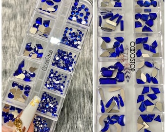 Caja de pedrería de uñas azul de 60/120 piezas
