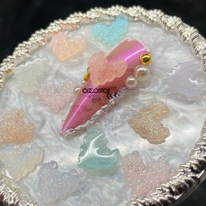 Glitter heart 3D nail charms / Heart Valentine nail charms/Kawaii heart nail charms/ Nail Art Decoration - Set of 10pcs