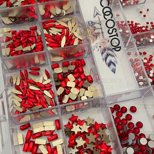 Red rhinestones nail box nail art DIY crafts