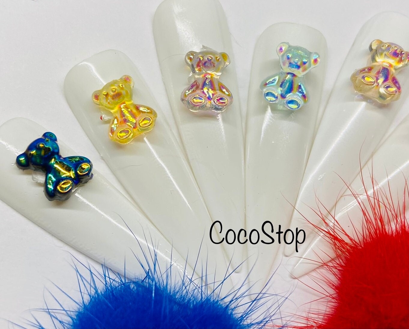 Nail Art Teddy Bear & Butterfly Aurora AB Pearl Glitter 3D Charm  Embellishment