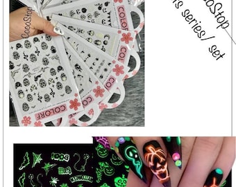 9 packs/ set Glow in the dark Halloween nail adhesive decals nail stickers