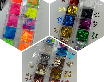 12 color Butterfly glitter sequin box